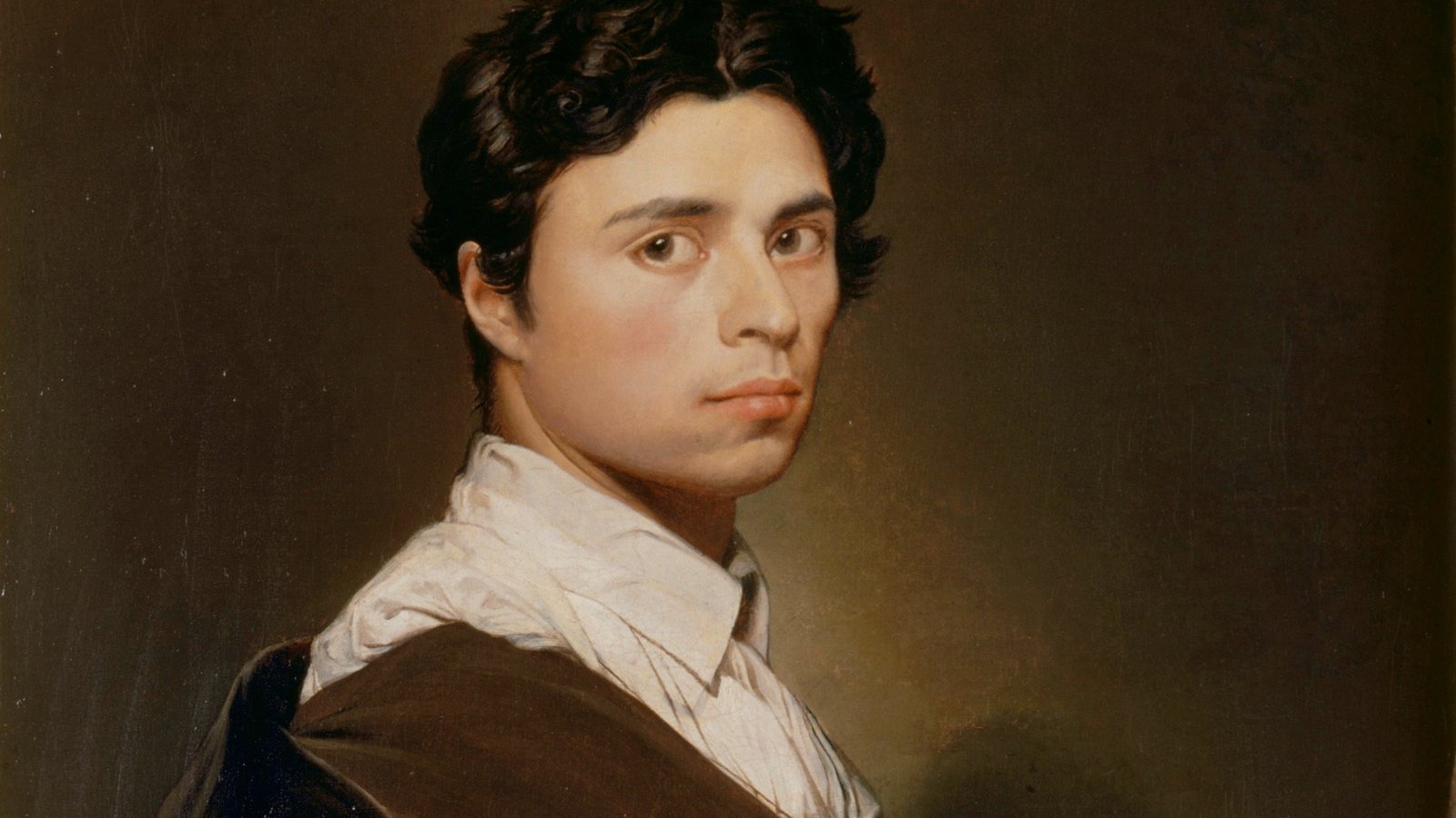 Self-portrait of the young Jean-Auguste-Dominique Ingres at twenty-four, standing at his canvas with chalk in hand